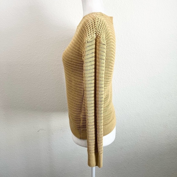Hem & Thread Mustard Yellow Open Knit Cotton Long Sleeve Sweater Women's Small - Picture 3 of 8